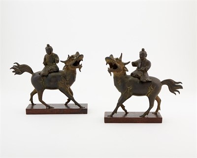 Lot 164 - A Pair of Chinese Bronze Figural Censers