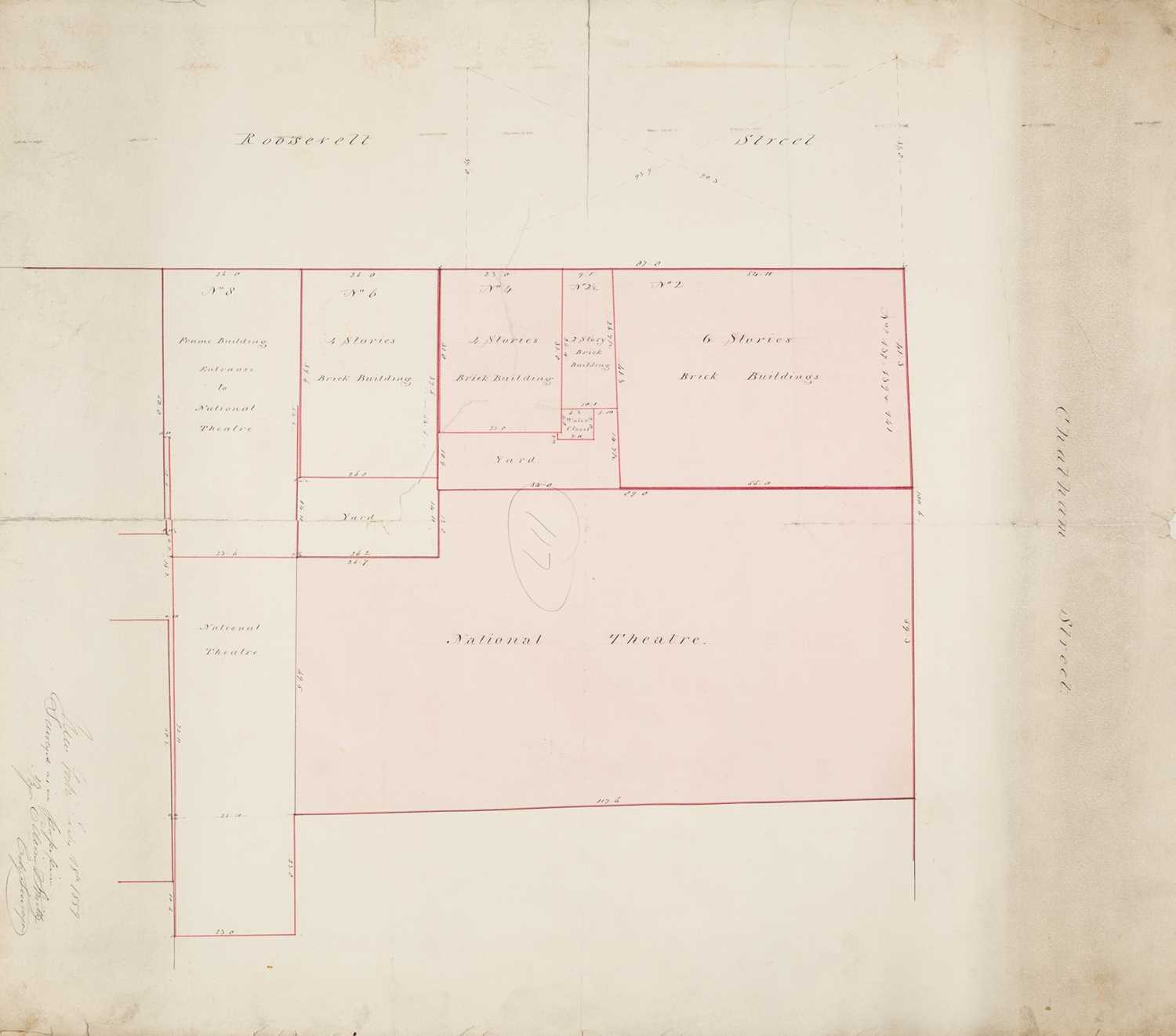 Lot 56 - An 1859 survey of an important Bowery theatre, made shortly after it caught fire