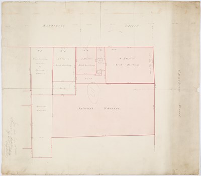 Lot 56 - An 1859 survey of an important Bowery theatre, made shortly after it caught fire