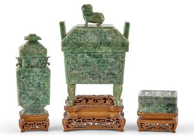 Lot 69 - A Group of Three Chinese Jadeite Articles