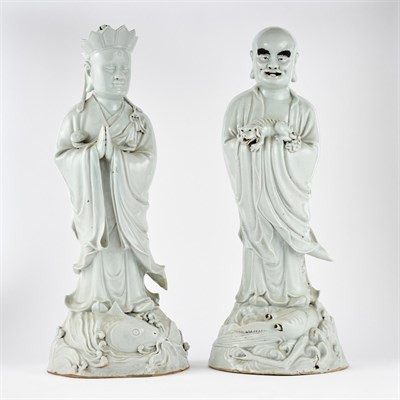 Lot 284 - Two Large Chinese White Glazed Porcelain Luohan