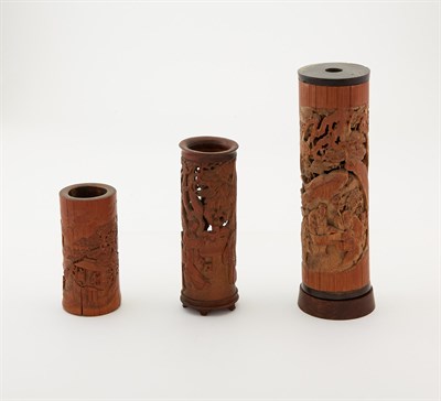 Lot 108 - Three Chinese Carved Bamboo Incense Holders