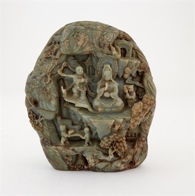 Lot 75 - A Chinese Carved Celadon Jade Boulder