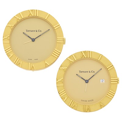 Lot 225 - Tiffany & Co. Two Gilt-Metal 'Atlas' Travel Clocks