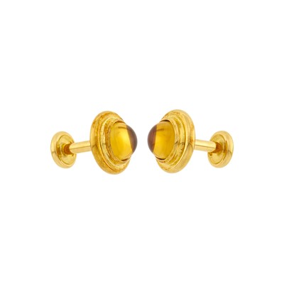 Lot 226 - Tiffany & Co., Paloma Picasso Pair of Gold and Cabochon Citrine Cufflinks