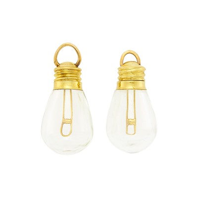 Lot 222 - Tiffany & Co., Elsa Peretti Two Gold and Rock Crystal 'Lightbulb' Pendants