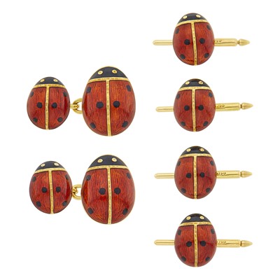Lot 208 - Longmire Gold and Enamel Ladybug Dress Set