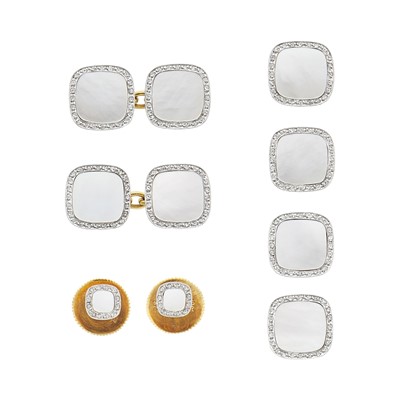 Lot 242 - Gold, Platinum, Mother-of-Pearl and Diamond Dress Set