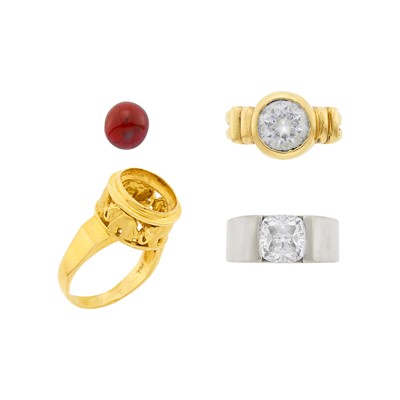 Lot 240 - Two Gold, Silver and Simulated Diamond Rings and Gold Ring Mounting