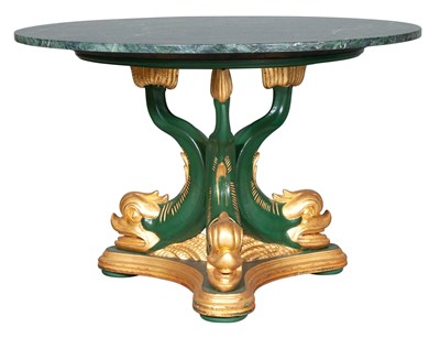 Lot 217 - Green Painted and Parcel-Gilt Dolphin-Support...