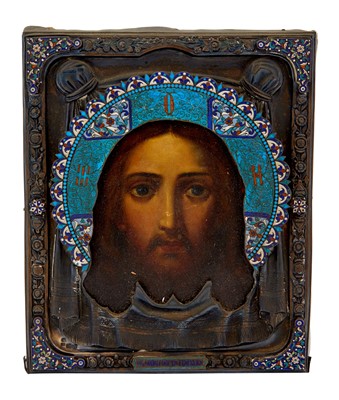 Lot 236 - Russian Silver and Enamel Icon of the Mandylion