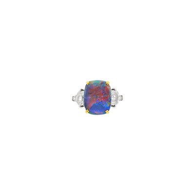 Lot 156 - Platinum, Gold, Black Opal and Diamond Ring