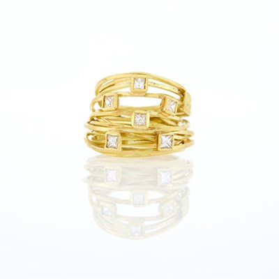 Lot 1193 - Boaz Kashi Wide Gold and Diamond Multi-Band 'Coil' Ring