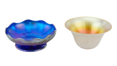 Lot 93 - Tiffany Blue Favrile Glass Low Compote; Together With a Carder Steuben Gold Aurene and Calcite Glass Bowl