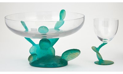 Lot 147 - Hilton McConnico for Daum Pate-de-Verre and Blown Glass Nevada (Cactus) Center Bowl and  Goblet