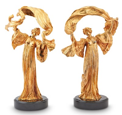 Lot 92 - Pair of Art Nouveau Style Gilt-Metal Figural Scarf Dancer Table Lamps