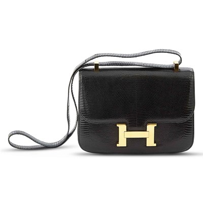 Lot 187 - Hermès Black Salvator Lizard 'Constance' Bag