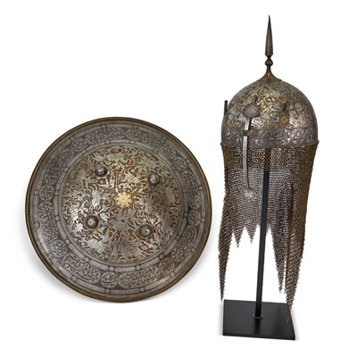 Lot 123 - Persian Khula Kud Steel Helmet and Shield