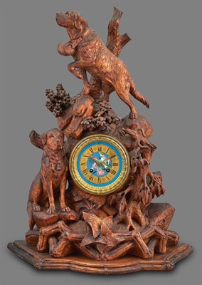 Lot 1144 - Black Forest Carved Wood Mantel Clock Late...