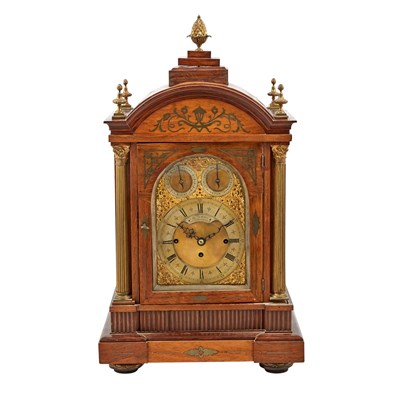 Lot 708 - English Brass Inlaid Rosewood Mantel Clock S....