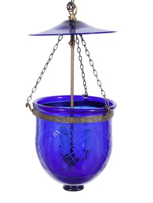 Lot 289 - Blue Glass Hanging Hall Lantern