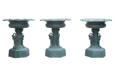 Lot 293 - Three Green Painted Cast Iron Jardinières