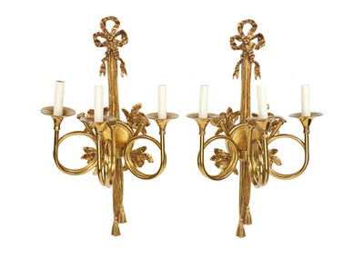 Lot 75 - Pair of Louis XVI Style Gilt-Metal Three-Light Sconces