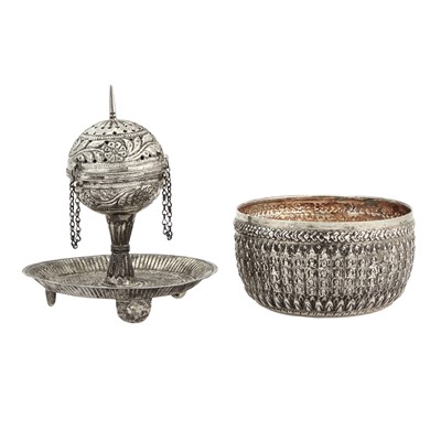 Lot 128 - Omani Silver Incense Burner and Thai Silver Bowl