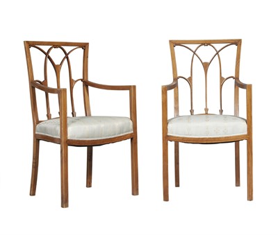 Lot 5024 - Bette Midler: Pair of Art Nouveau Style Upholstered Fruitwood Open Armchairs
