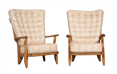 Lot 5033 - Bette Midler: Pair of Guillerme and Chambron Style Upholstered Oak Armchairs