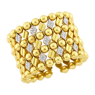 Lot 30 - Two-Color Gold and Diamond Cuff Bracelet