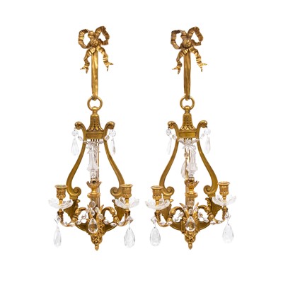 Lot 138 - Pair of Louis XVI Style Gilt-Metal and Glass Two-Light Sconces