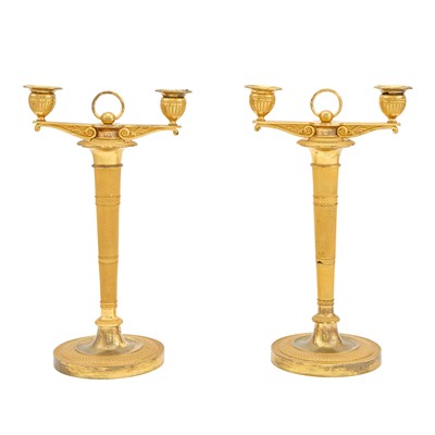 Lot 177 - Pair of Empire Gilt-Bronze Two-Light Candelabra