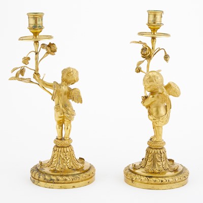 Lot 137 - Pair of Louis XVI Style Gilt-Bronze Figural Candlesticks
