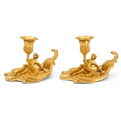 Lot 168 - Pair of Louis XV Style Gilt-Metal Figural Chambersticks