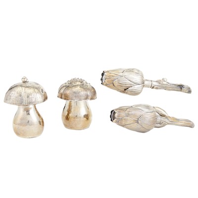 Lot 202 - Two Pairs of Italian Novelty Silver Salt and Pepper Casters