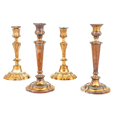 Lot 157 - Group of Brass and Silver Plate Candlesticks