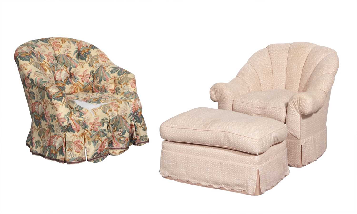 Lot 113 - Two Upholstered Tub Chairs Together with Ottoman