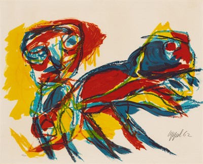 Lot 4 - Karel Appel (1921-2006) FIGURE ET ANIMAL Color...