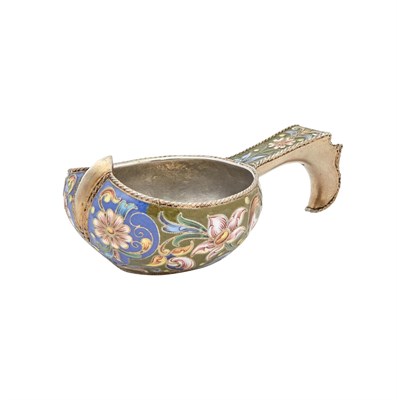 Lot 85 - Russian Silver and Cloisonné Enamel Kovsh...
