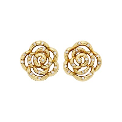 Lot 18 - Van Cleef & Arpels Pair of Gold and Diamond 'Camellia' Earclips