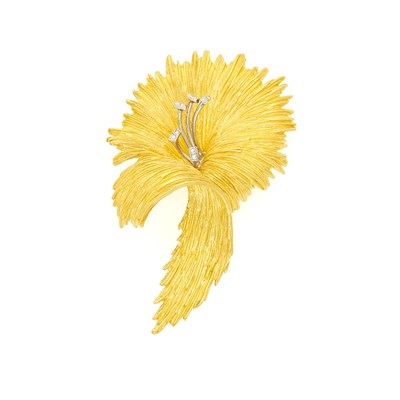 Lot 1236 - Gold and Diamond Flower Brooch