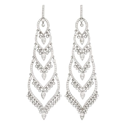 Lot 63 - Pair of White Gold and Diamond Pendant-Earrings