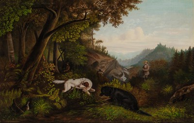 Lot 1033 - American School 19th Century Hunting Scene in...