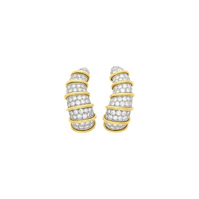 Lot 122 - Angela Cummings Pair of Gold, Platinum and Diamond Half-Hoop Earclips
