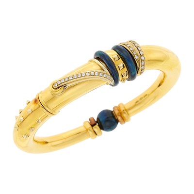Lot 14 - La Nouvelle Bague Two-Color Gold, Enamel and Diamond Bangle Bracelet