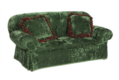 Lot 130 - Green Velvet Tufted Sofa and Two Green Velvet Cushions