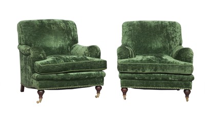 Lot 129 - Pair of Green Velvet Club Chairs