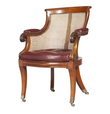 Lot 376 - Regency Mahogany Caned and Leather Armchair...