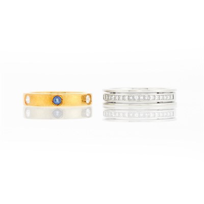 Lot 1261 - Gold, Sapphire and Diamond Band Ring and White Gold and Diamond Band Ring